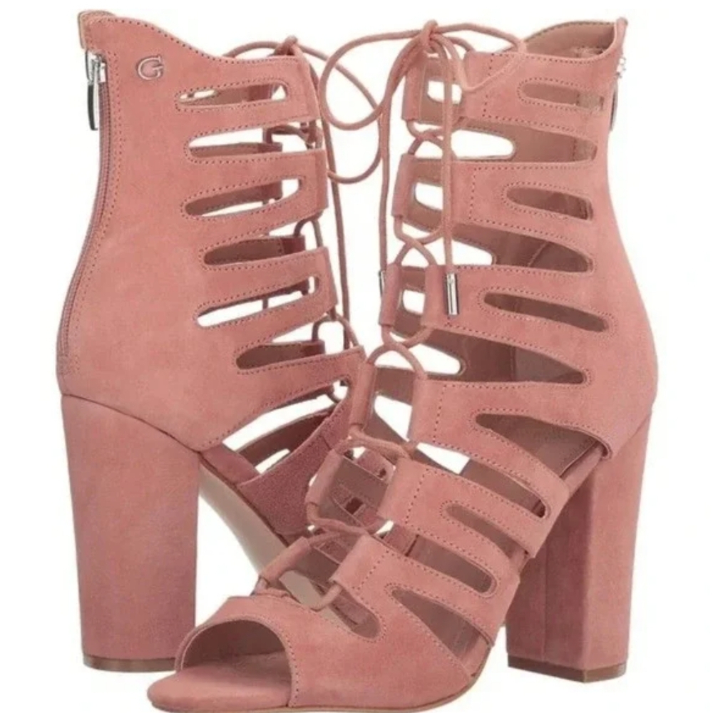 Women's Pink Lace-Up Heeled Sandals